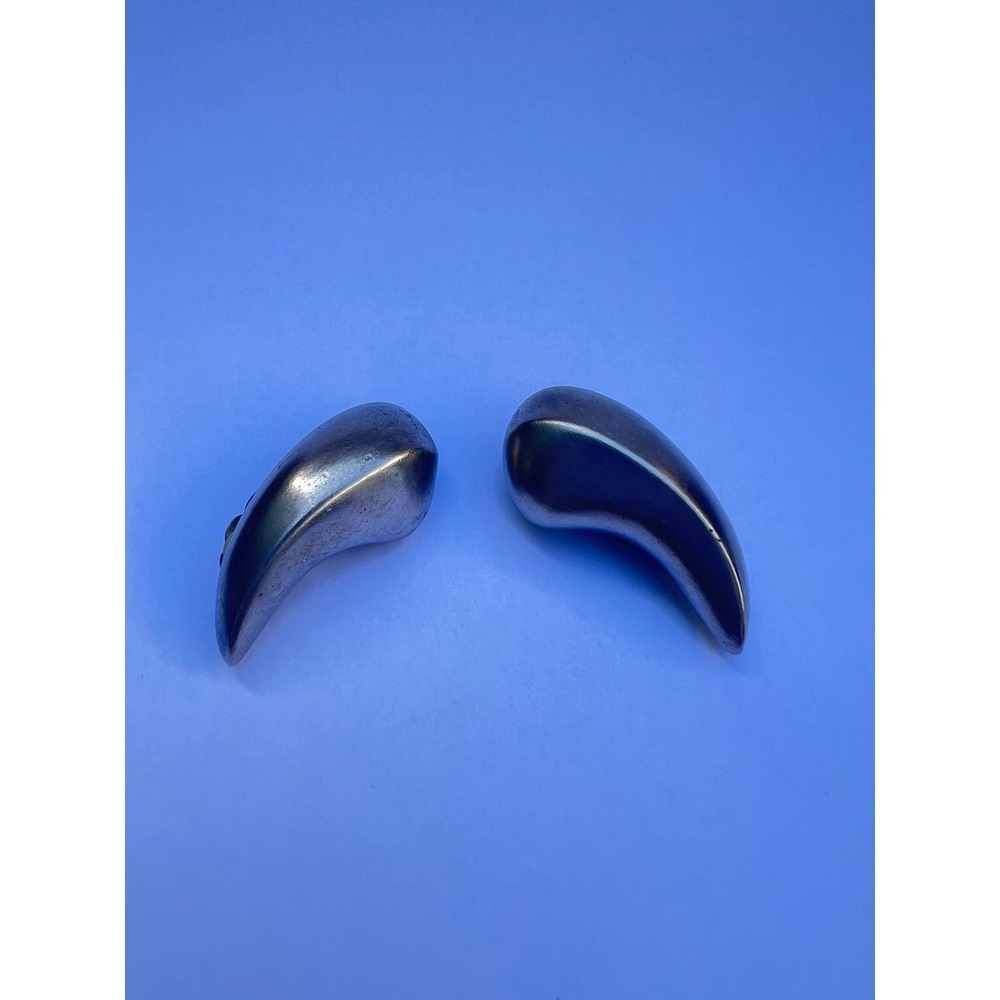 Vintage Givenchy Clip On Earrings Silver Claw Tooth Shaped Statement - Picture 4 of 8